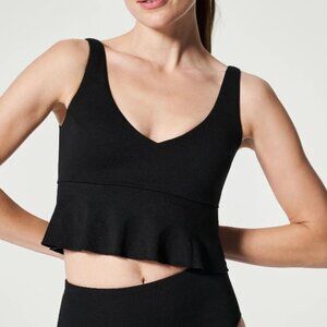 Spanx Swim Black Pique Longline Flounce V-Neck Top Size S